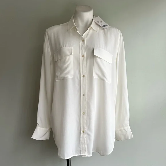 EVERLANE The Washable Clean Silk Two-Pocket Relaxed Shirt, Off-White 12 NWT